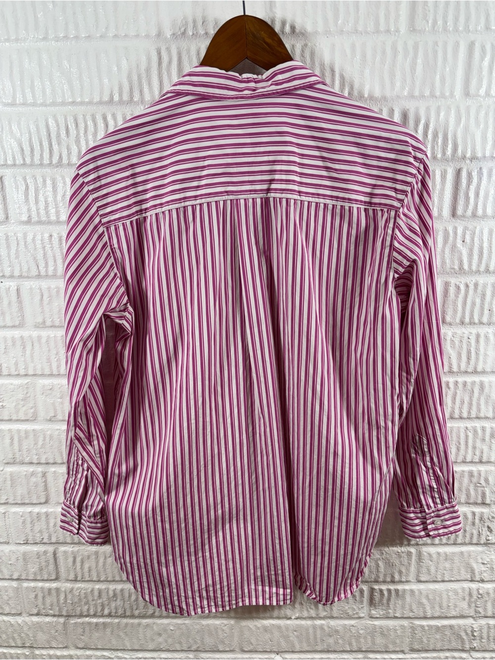 Frank & Eileen Joedy Boyfriend Button Up Woven Shirt Pink Stripe Small - Picture 5 of 6